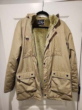 Vintage Reid & Taylor Scotland Men's Large Olive Parka Fleece Lining with Hoodie